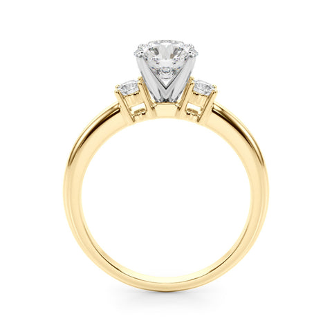 Yellow gold Three-Stone Round Cut Diamond Solitaire with Prong Setting and Classic Band