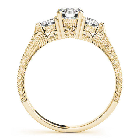 Yellow gold Three-Stone Round Cut Milgrain Band with Prong Setting