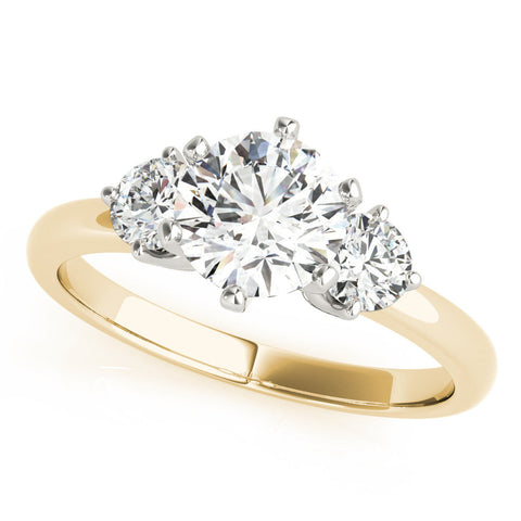 Yellow gold Three-Stone Round Cut Solitaire Diamond Ring with Prong Setting