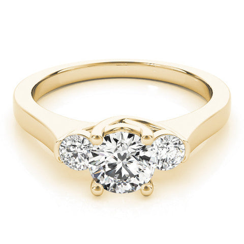 Yellow gold Three-Stone Round Cut Solitaire Engagement Ring with Prong Setting and Classic Band