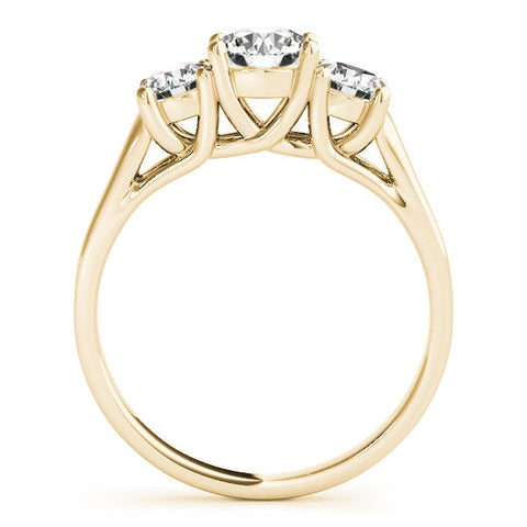 Yellow gold Three-Stone Round Cut Solitaire Ring with Classic Band and Prong Setting