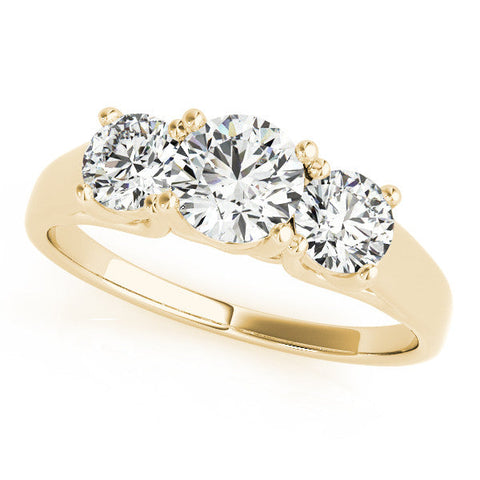 Yellow gold Three-Stone Round Cut Solitaire Ring with Classic Band and Prong Setting