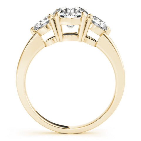 Yellow gold Three-Stone Round Cut Solitaire Ring with Prong Setting on a Classic Band