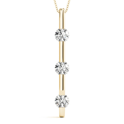 Yellow gold Three-Stone Round Diamond Bar Pendant with Channel Setting