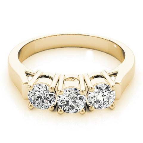 Yellow gold Three-Stone Round Diamond Channel Band with Prong Setting