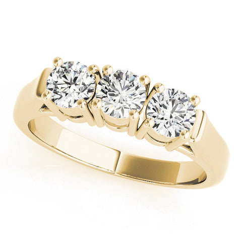 Yellow gold Three-Stone Round Diamond Channel Band with Prong Setting