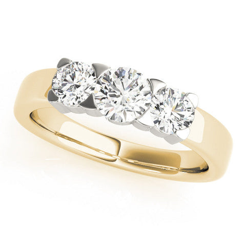 Yellow gold Three-Stone Round Diamond Classic Band with Prong Setting