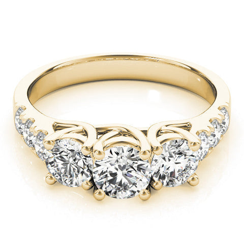 Yellow gold Three-Stone Round Diamond Pavé Band with Prong Setting
