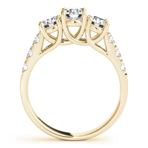 Yellow gold Three-Stone Round Diamond Pavé Band with Prong Setting