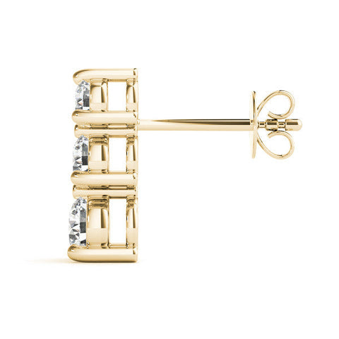 Yellow gold Three-Stone Round Diamond Prong-Set Drop Earrings