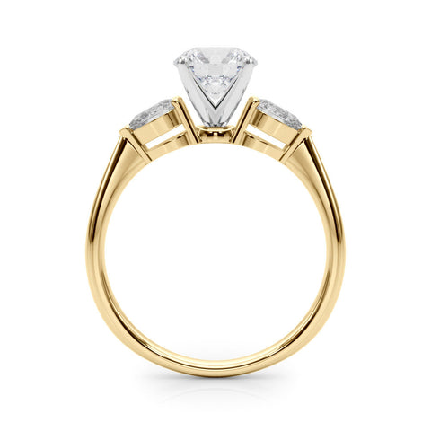 Yellow gold Three-Stone Round Diamond Ring with Pear Side Stones in Four-Prong Setting