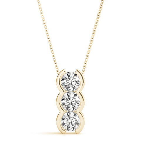 Yellow gold Three Stone Round Diamond Shared Prong Pendant