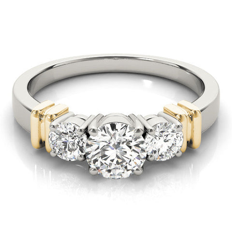 Yellow gold Three-Stone Round Diamond Solitaire Ring with Channel Band and Prong Setting