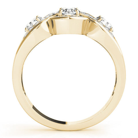 Yellow gold Three-Stone Round Diamond Wave Pave Band with Prong Setting