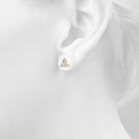 Yellow gold Triangular Cluster Round Diamond Stud Earrings with Prong Setting