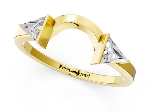 Yellow gold Trillion Cut Open Band with Bezel Set Diamonds