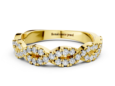 Yellow gold Twisted Diamond Pavé Round Eternity Band with Shared Prong Setting