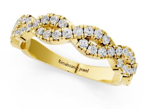 Yellow gold Twisted Diamond Pavé Round Eternity Band with Shared Prong Setting