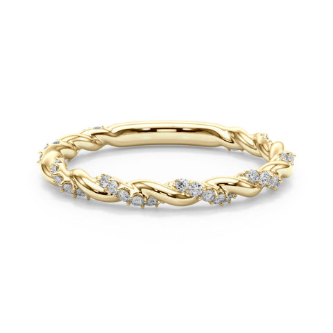 Yellow gold Twisted Pave Round Diamond Eternity Band with Prong Setting