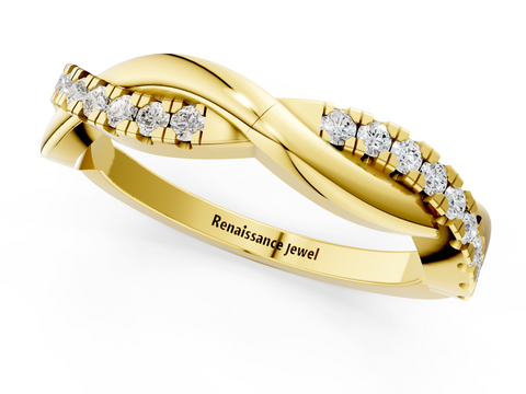 Yellow gold Twisted Pave Round Diamond Infinity Band