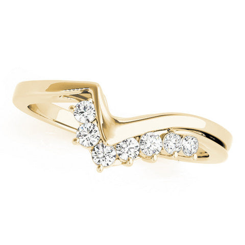 Yellow gold V-Shaped Diamond Accent Band with Round Brilliant Stones and Prong Setting