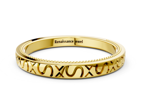 Yellow gold Vintage Engraved Milgrain Band