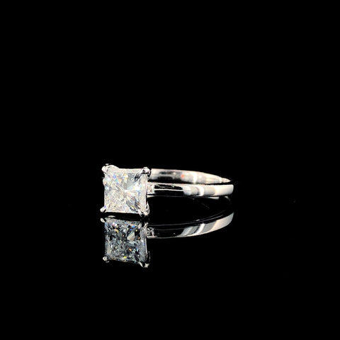 Silver Princess Solitaire Engagement Ring with Cathedral Band and Four-Prong Setting