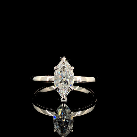 Marquise Solitaire Engagement Ring with Six-Prong Setting on a Silver Band