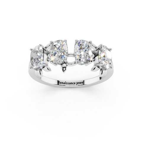 Elongated Cushion Diamond 4-Stone Band with Nature-Inspired Prong Setting