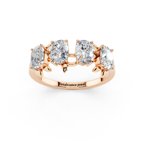 Elongated Cushion Diamond 4-Stone Band with Nature-Inspired Prong Setting