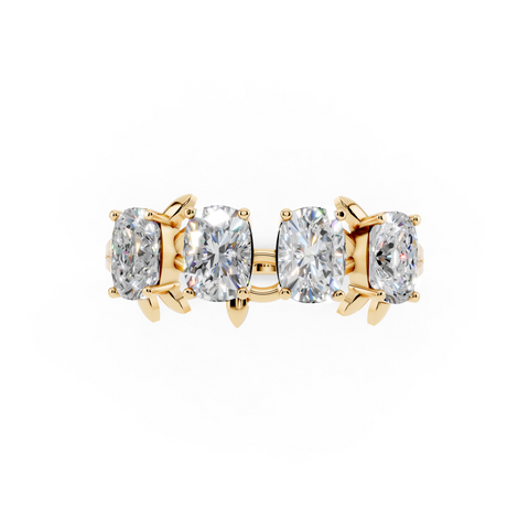 Elongated Cushion Diamond 4-Stone Band with Nature-Inspired Prong Setting