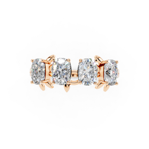 Elongated Cushion Diamond 4-Stone Band with Nature-Inspired Prong Setting