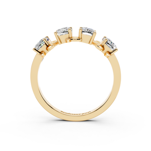 Elongated Cushion Diamond 4-Stone Band with Nature-Inspired Prong Setting