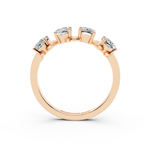 Elongated Cushion Diamond 4-Stone Band with Nature-Inspired Prong Setting